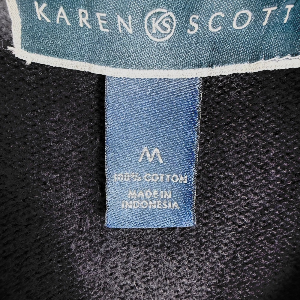 Karen Scott Women M Navy White Stripe Cotton Quarter Zip Sweater Nautical Preppy - Picture 6 of 9